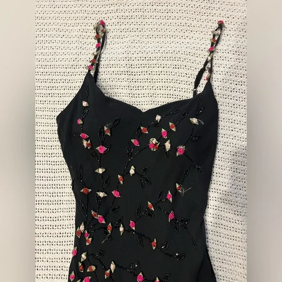 Vintage 90’s Y2K 100% Silk Dress Rose Vintage Beaded Dress Silk Slip Dress Fairy - Picture 7 of 17